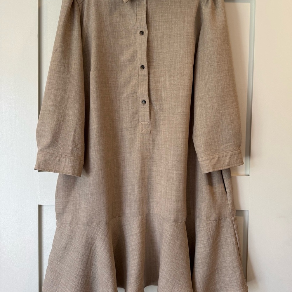 Classic Beige Shift Dress with Flared Hem